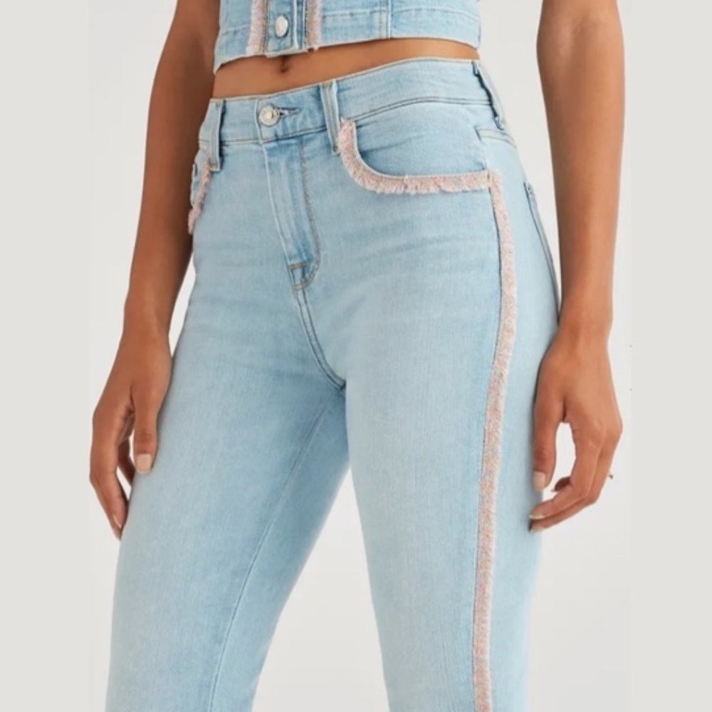 7 For All Mankind High Waist Ankle Skinny With Rainbow Fringe size 30  🌈 👖 - Picture 7 of 16